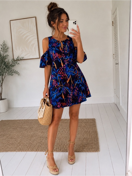 Anthropologie Dresses & Skirts - ANTHROPOLOGIE Maeve Floral Print Cold Shoulder Mini Dress Size 2